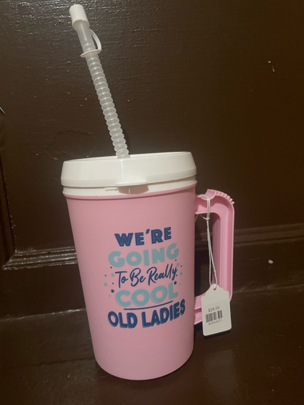 Pink Travel Mug with Lid & Straw - "We're Going To Be Really Cool Old Ladies"